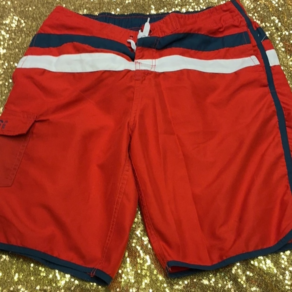 Red and White Swim Trunks with Classic Design